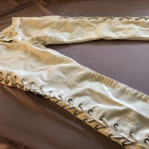 White side lace-up skinny jeans